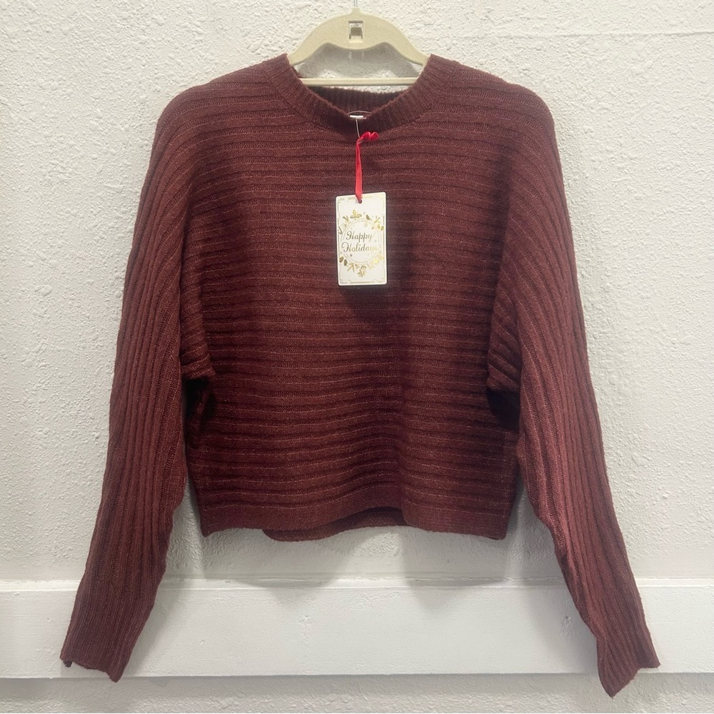 Pink Rose Red Brown Knit Dolman Sleeve Sweater Size XS